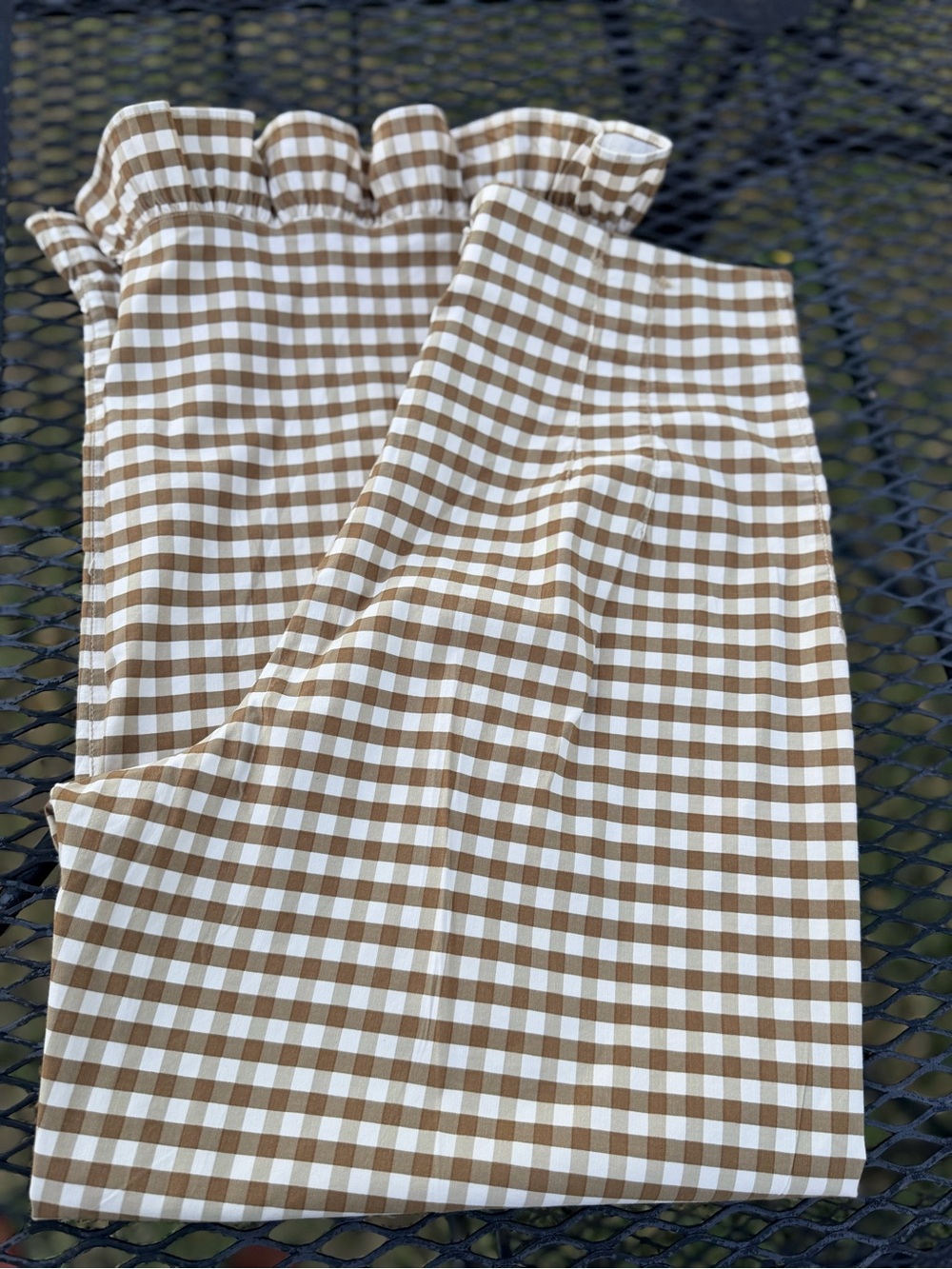 Maeve The Colette Brown and White Gingham Wide-Leg Ruffle-Hem Pants Size 32 - Picture 11 of 14